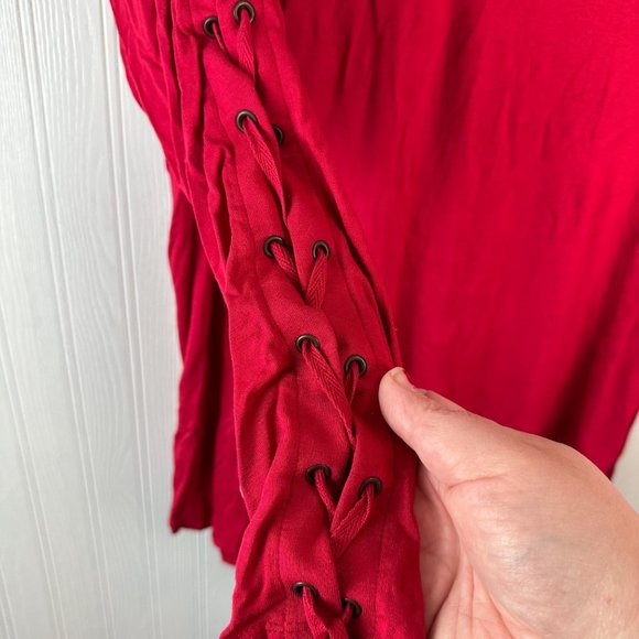 Torrid Super Soft Knit‎ top Red Long sleeve v-neck Lace up sleeves size Large - Picture 3 of 4